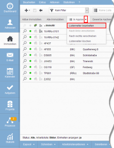 Modifica della lista principale degli immobili