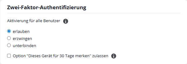 Grundeinstellungen der Zwei-Faktor-Authentifizierung