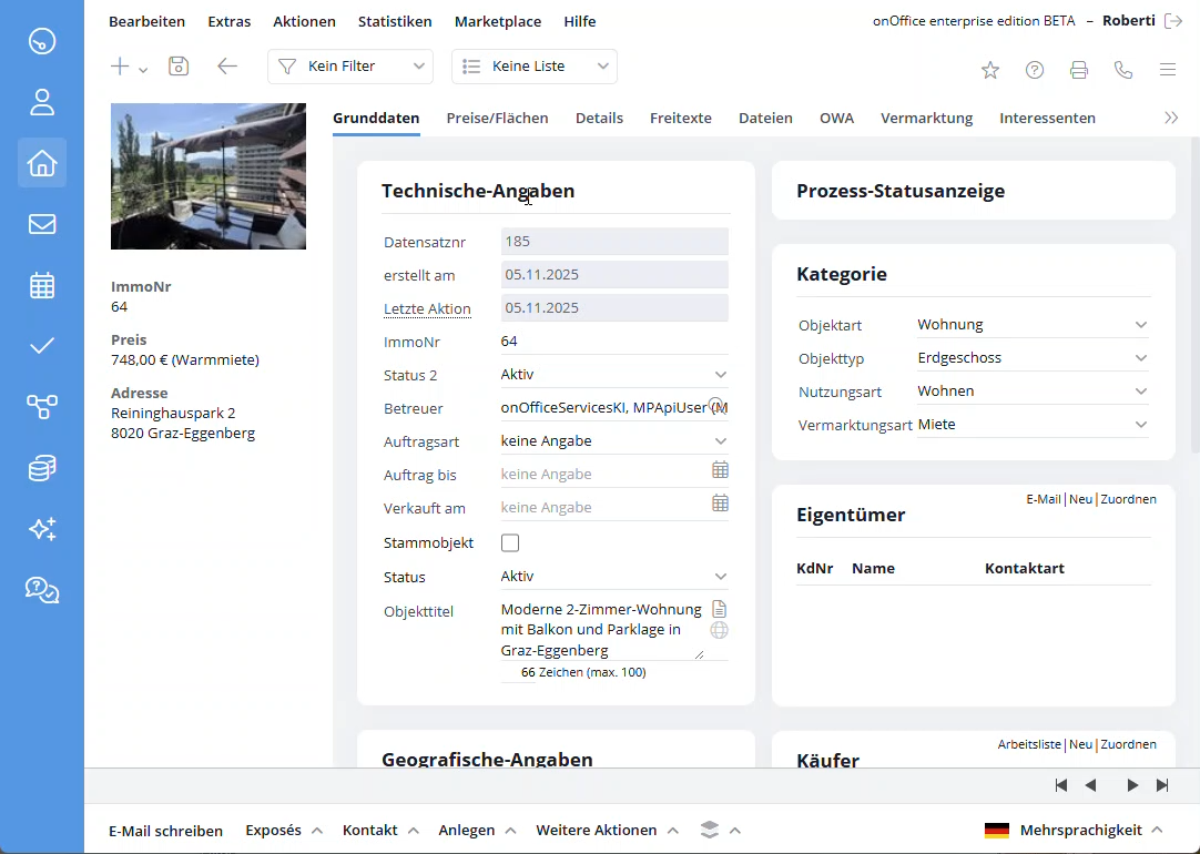 Marketplace - AI Studio - Immobilie in enterprise angelegt