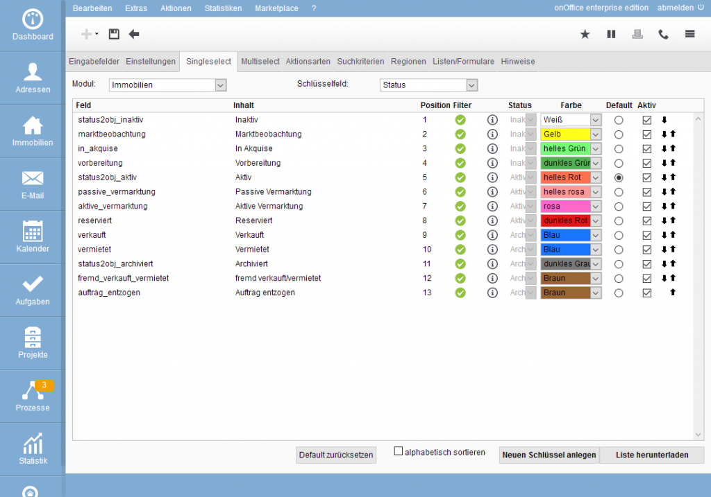 Acquisition Cockpit Configure acquisition status in administration