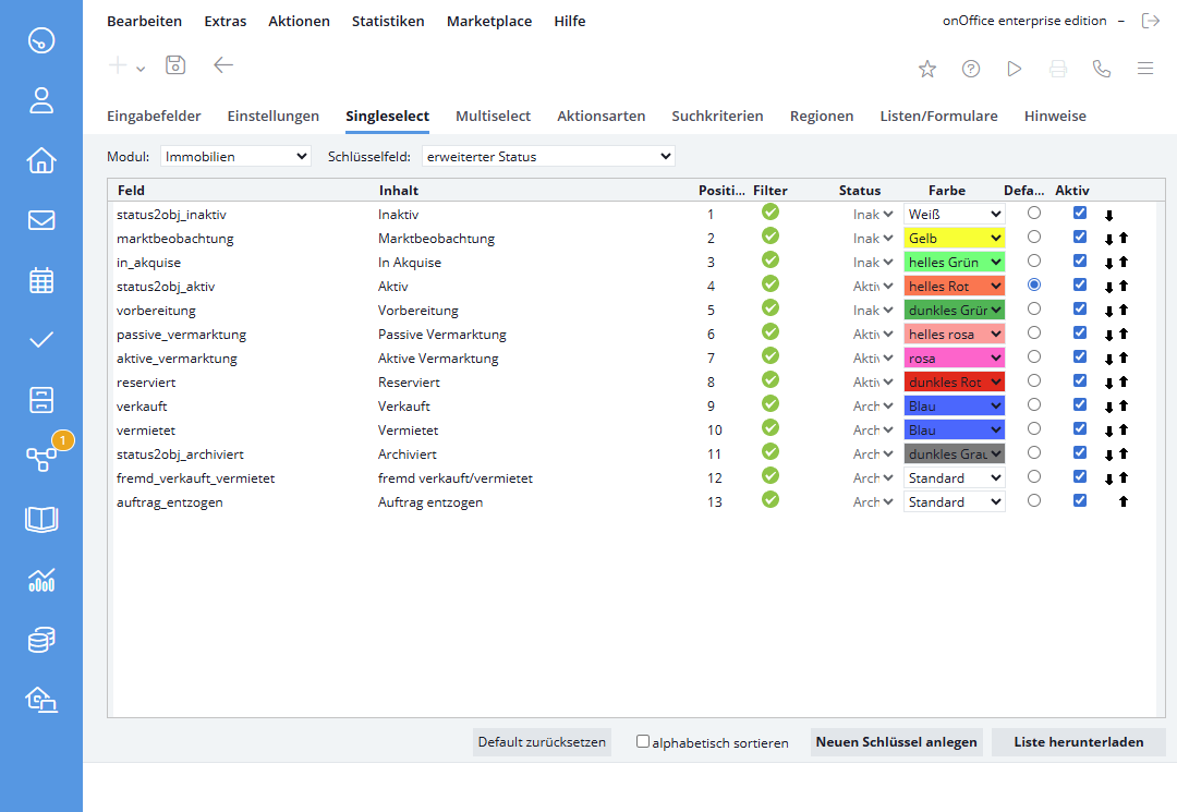 Impostazione dei colori per i diversi stati di immobile