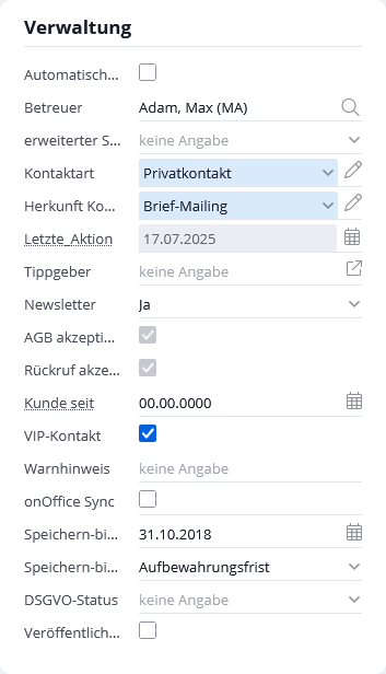 Verwaltungsbereich einer Adresse