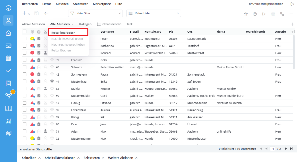 Listenreiter bearbeiten Dropdown