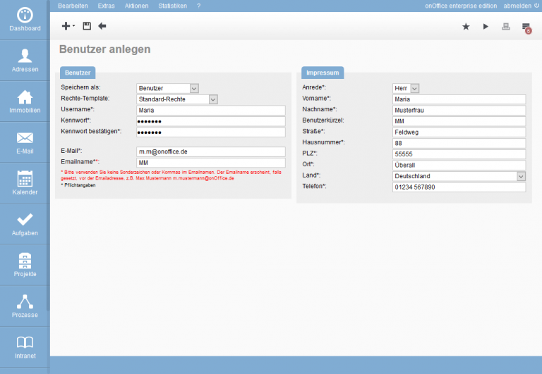 Benutzer Anlegen - Onlinehilfe | OnOffice Hilfe