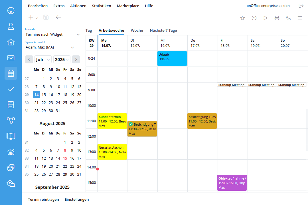 Kalenderansicht aus einem Termin-Widget