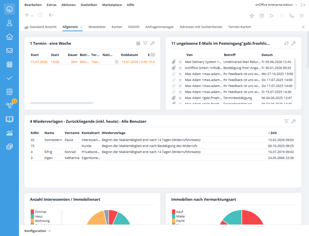 Dashboard als Übersicht für alles.