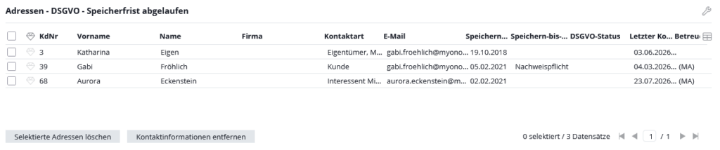 DSGVO Widget Löschung angefordert