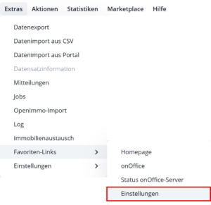 Favoritenlinks über Menü Extras öffnen