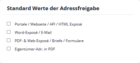 Grundeinstellungen für die Adressfreigabe von Immobilien