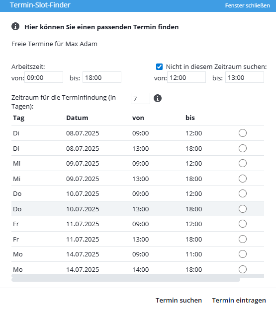 Terminverwaltung - Terminslotfinder