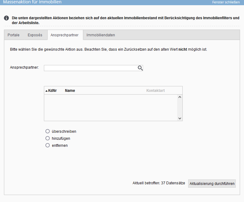 Massenaktualisierung des Ansprechpartners