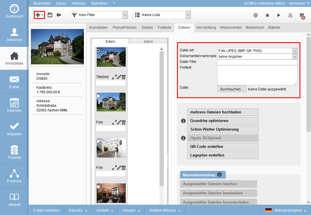Single file upload in a property