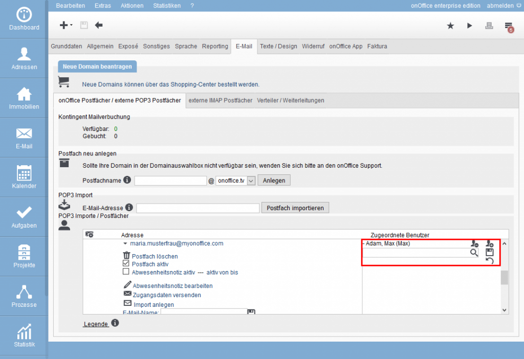 Neues Postfach Anlegen - OnlineHilfe | OnOffice Hilfe