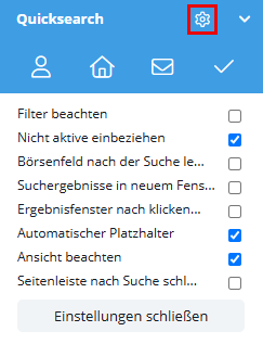 Einstellungen der Kategorie Quicksearch im Quicksearch.