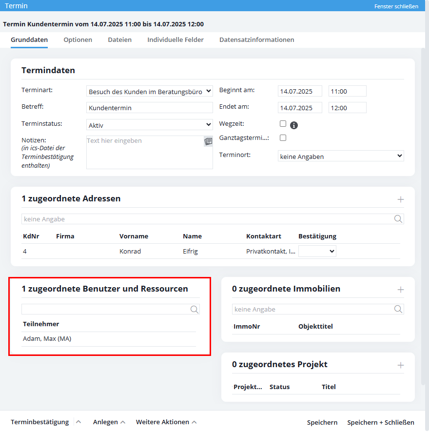 Terminverwaltung - Benutzer und Ressourcen eintragen