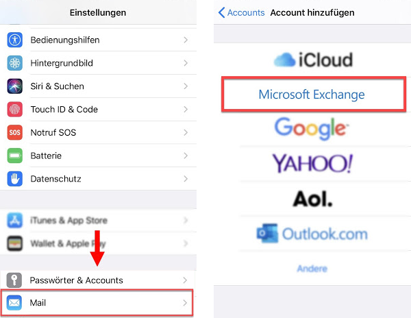 Exchange Server in iOS einrichten